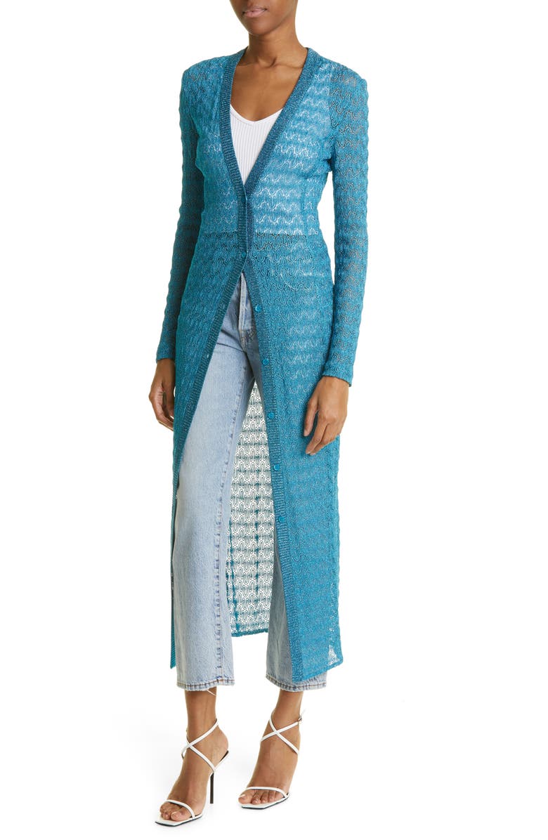 Missoni Raschel Lamé Lace Longline Cardigan, Alternate, color,