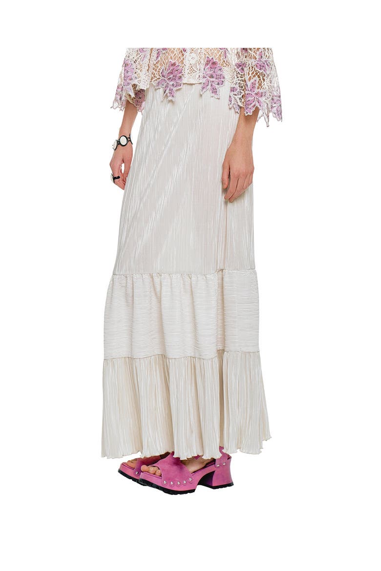 Plisse Tiered Maxi Skirt, Alternate, color, Cream