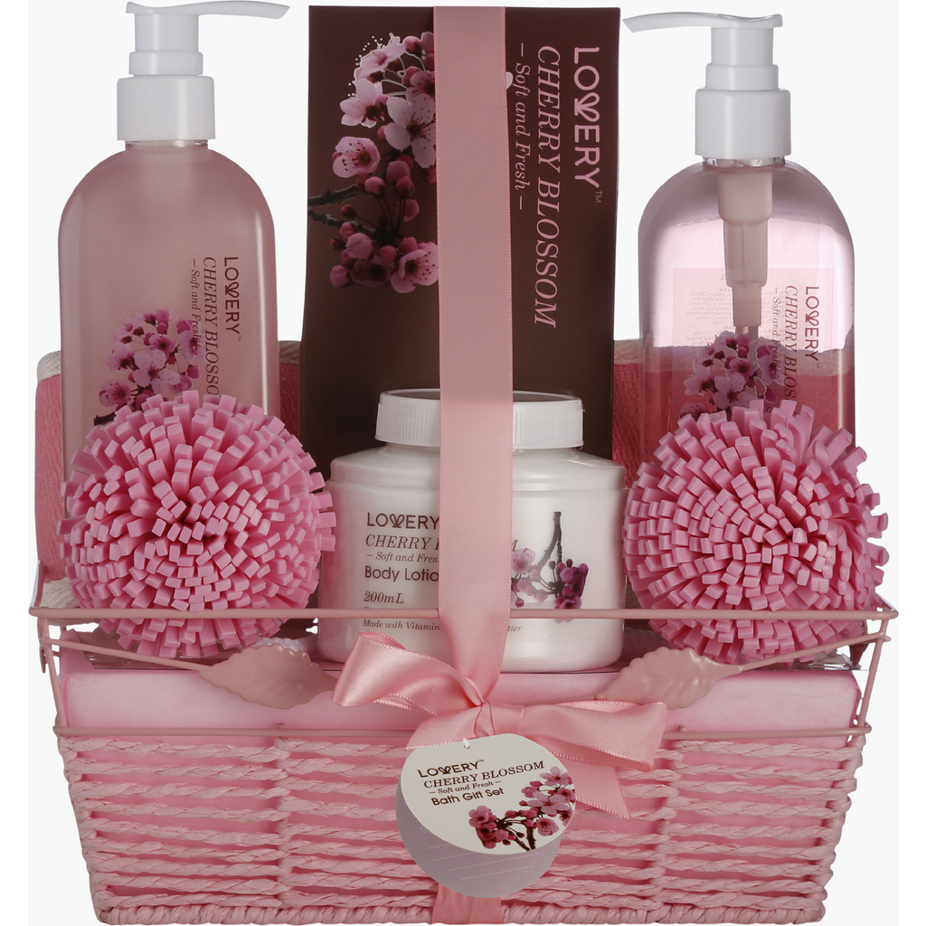 Lovery Cherry Blossom Home Spa Gift Basket Bath Set In Cherry Blossom Pink