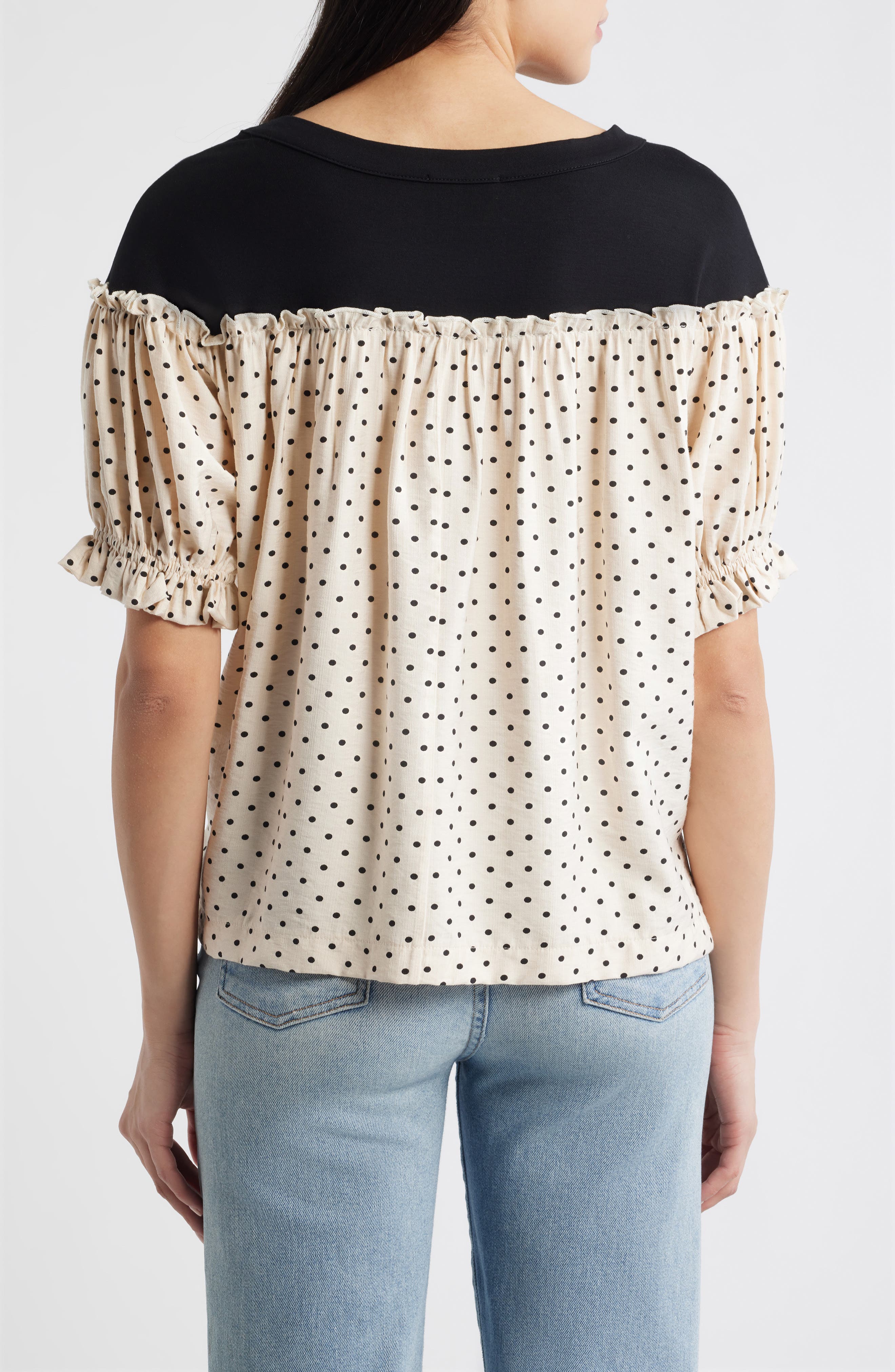 Contrast Yoke Puff Sleeve Top - image 4