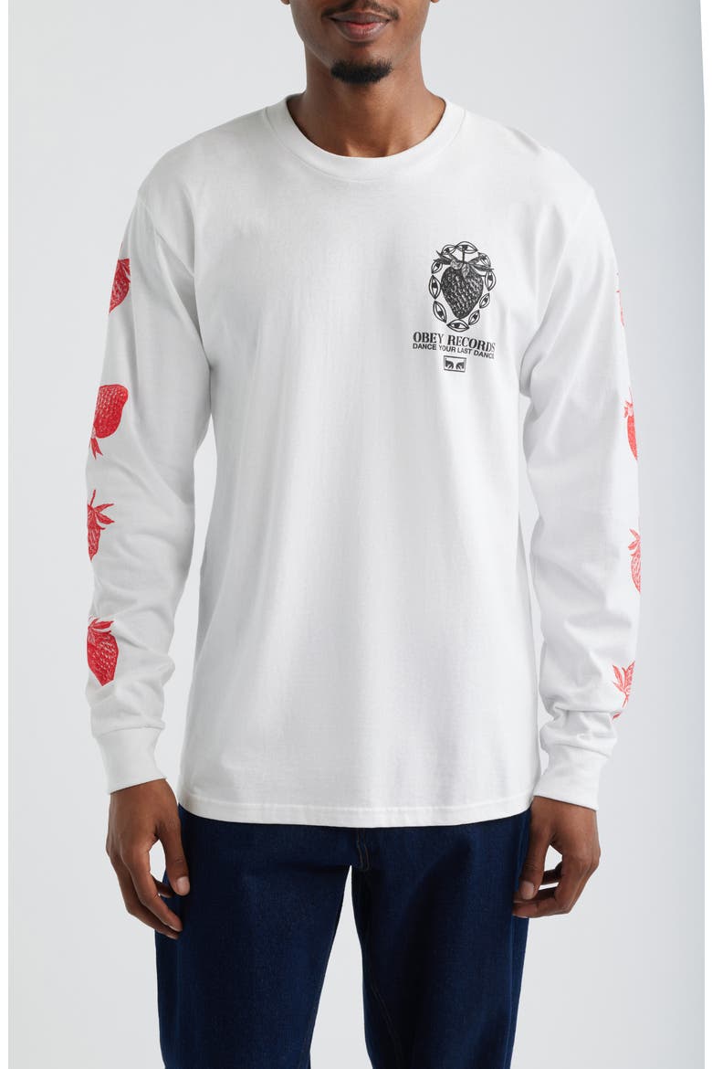 Strawberry Garden Long Sleeve Cotton Graphic T-Shirt, Main, color, WHITE