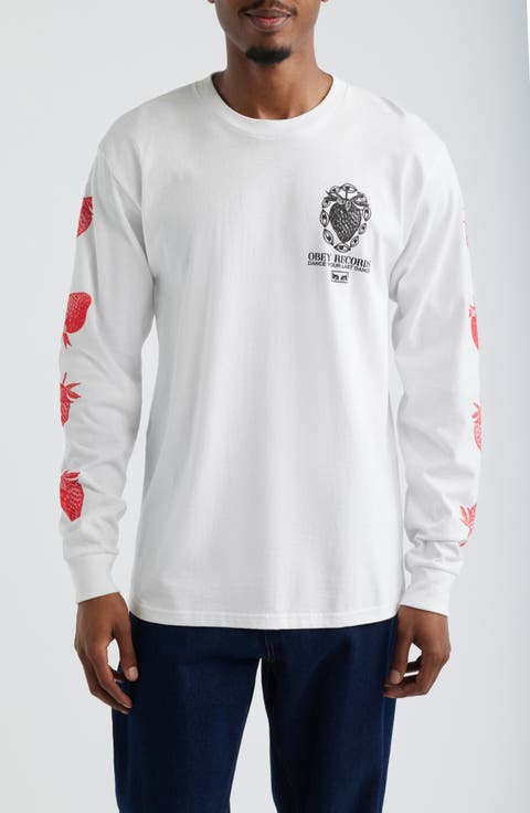 Strawberry Garden Long Sleeve Cotton Graphic T-Shirt