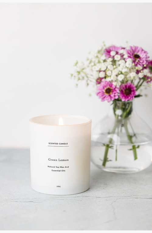 Lizush Lemon Scented Candle Glass Jar In White