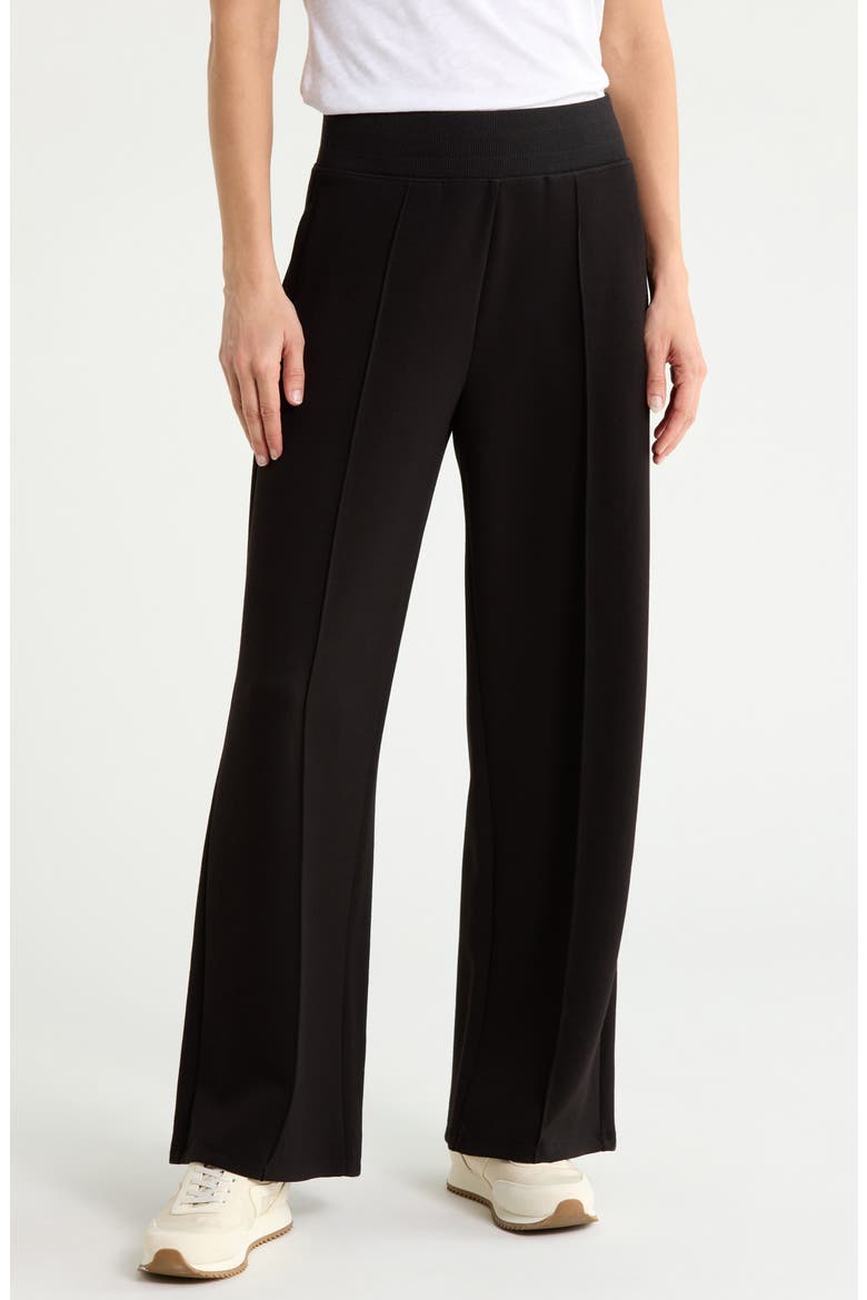 Pleated Wide Leg Knit Pants, Alternate, color, BLACK