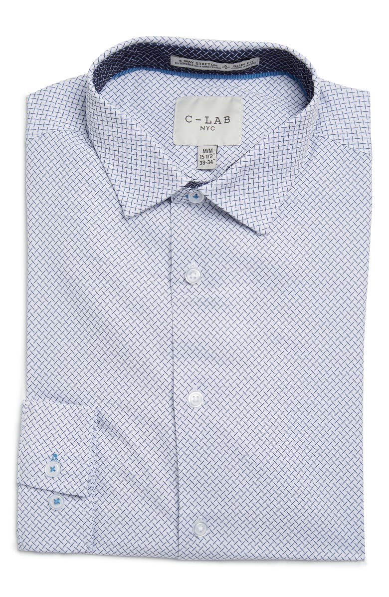 C-LAB NYC Geometric 4-Way Stretch Long Sleeve Dress Shirt, Main, color,