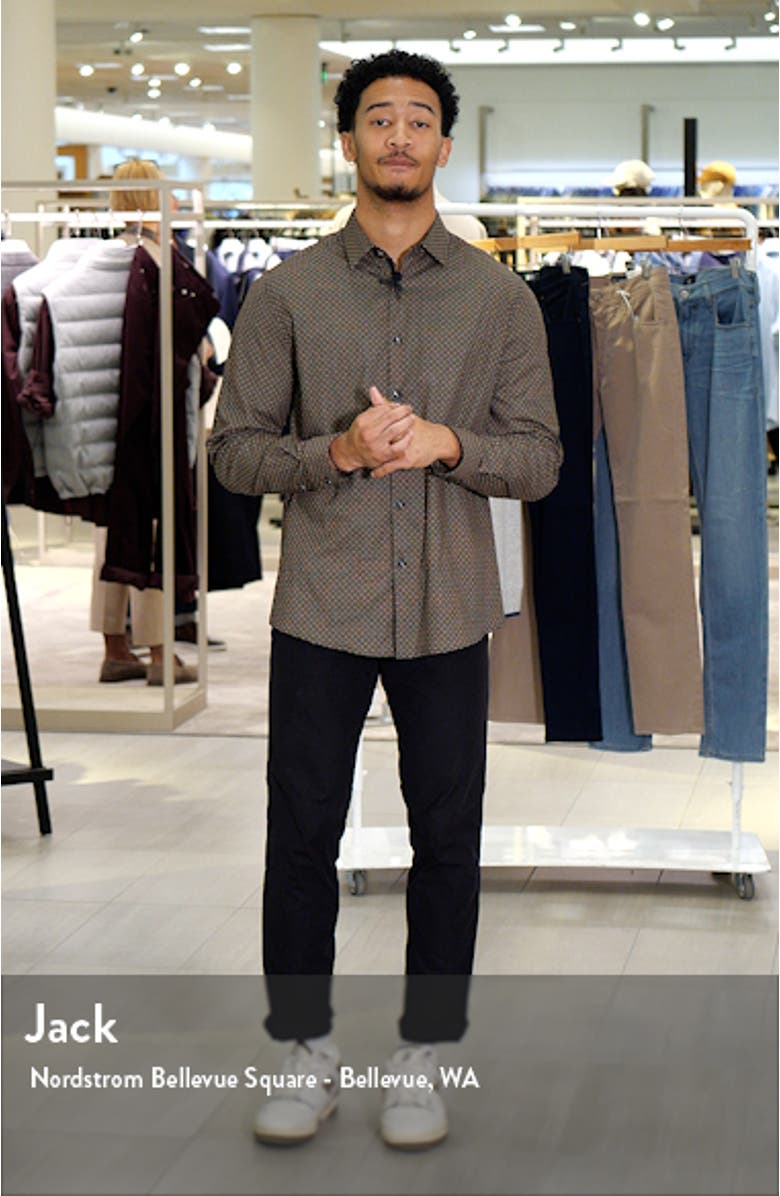 Clover Geometric Print Stretch Cotton Button-Up Shirt, sales video thumbnail