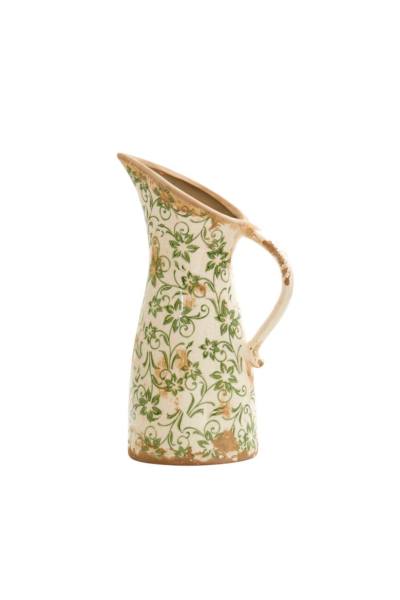 10-in Tuscan Ceramic Green Scroll Pitcher Vase, Main, color, Green