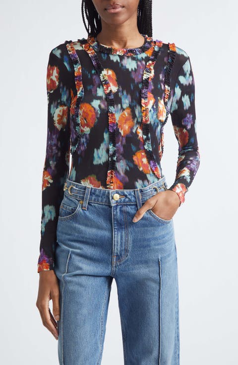 Clover Floral Frill Detail Jersey Top