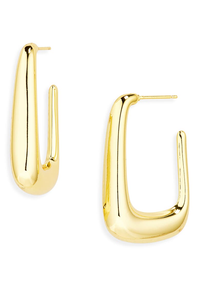 Puffy Rectangle Hoop Earrings, Main, color, GOLD