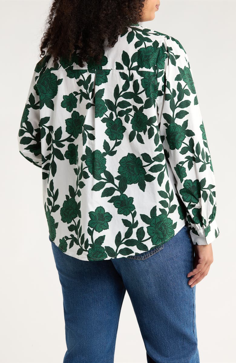 SUGARLIPS Kane Floral Cotton Ruffle Button-Up Shirt, Alternate, color, White-Forest