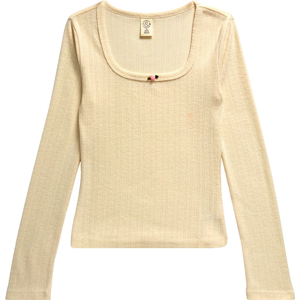 Treasure & Bond Kids' Sweet Rosette Pointelle Long Sleeve T-Shirt in Ivory Egret
