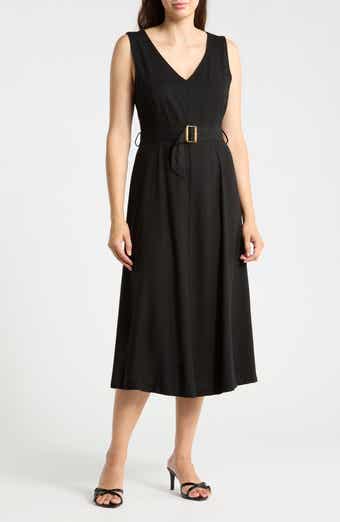 V-Neck Sleeveless Belted Midi Dress