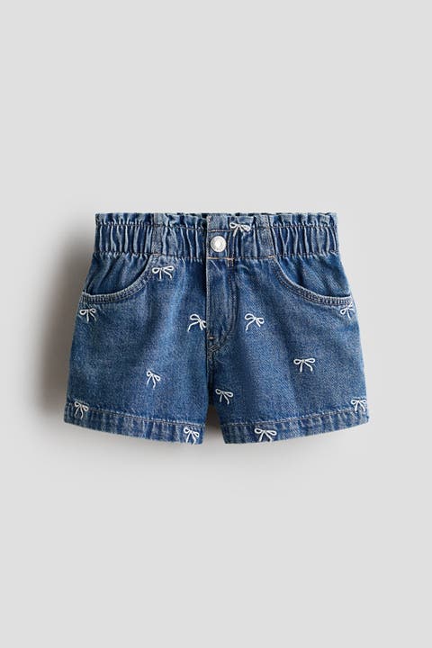 Embroidered denim shorts