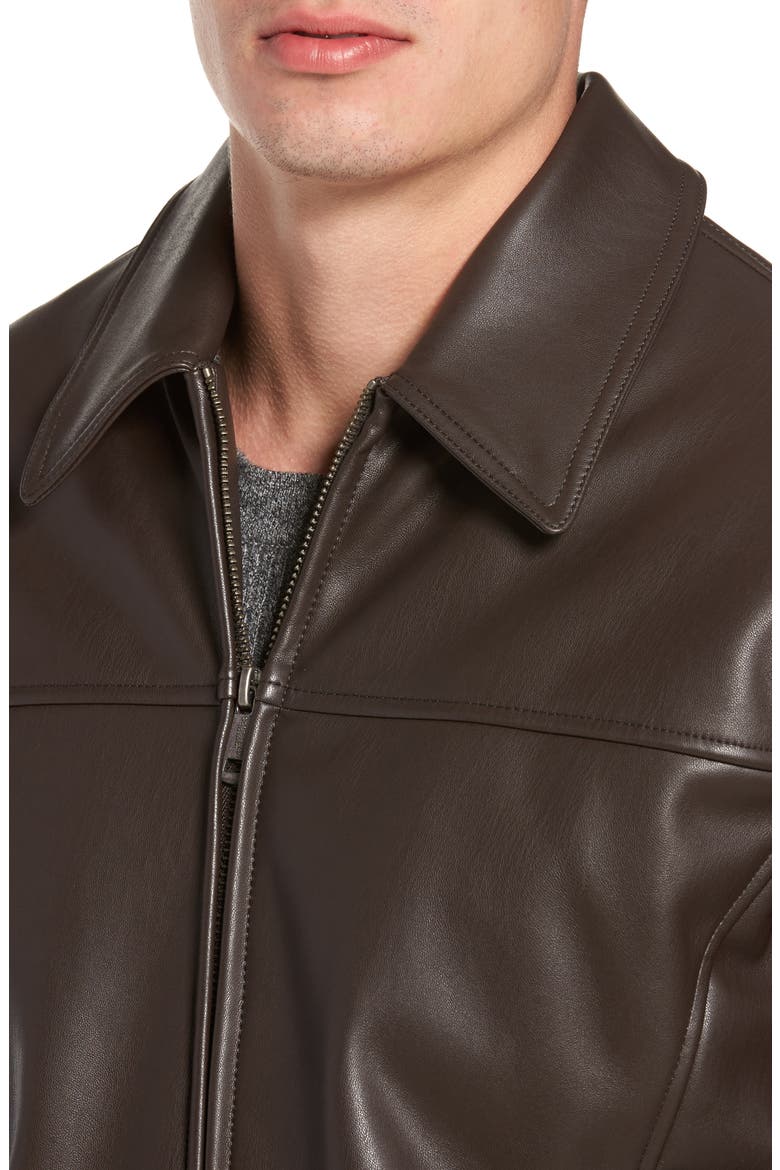 Cole Haan Collared Open Bottom Faux Leather Jacket, Alternate, color, DARK BROWN