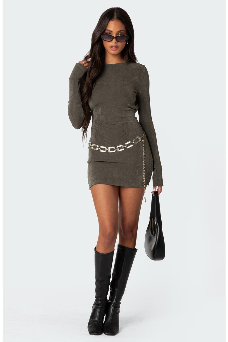 Alaric Open Back Long Sleeve Minidress, Alternate, color, OLIVE