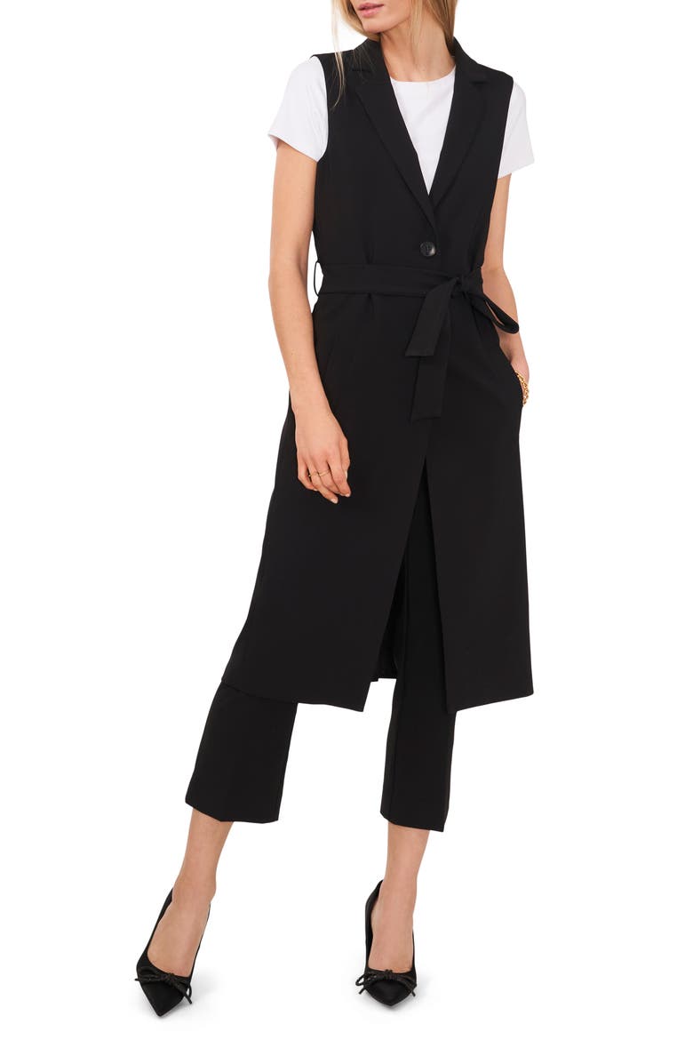 Belted Long Vest, Main, color, RICH BLACK