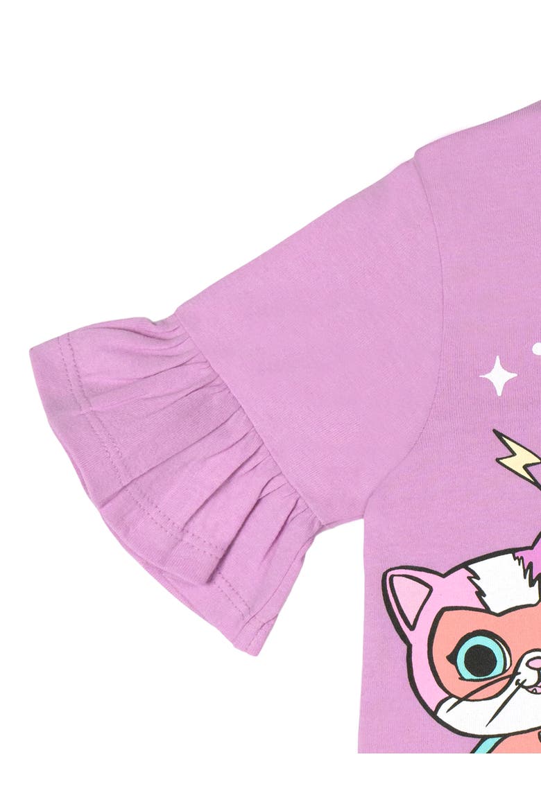 Super Kitties 2-Piece Short Sleeve Tee and Gauze Shorts Set, Alternate, color, Purple SuperKitties