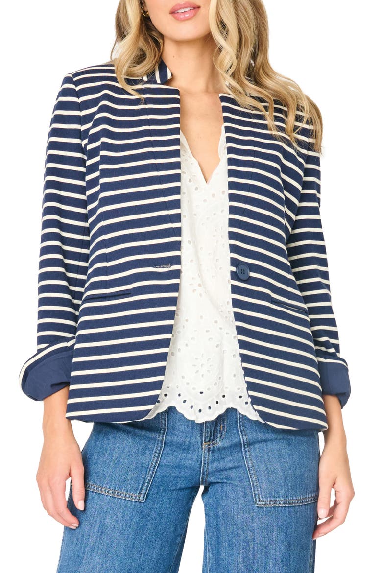 Stripe Knit Blazer, Main, color, NAVY STRIPE