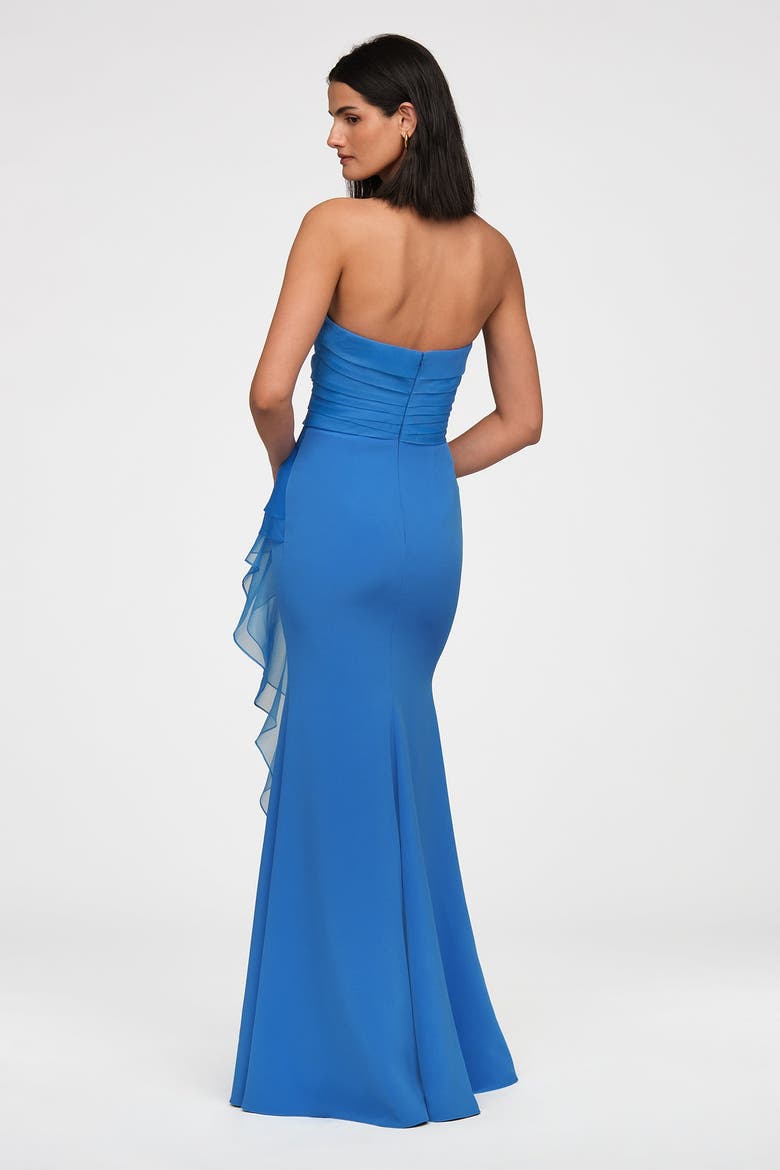 Morgan Crepe And Organza Gown, Alternate, color, Ocean Breeze Blue