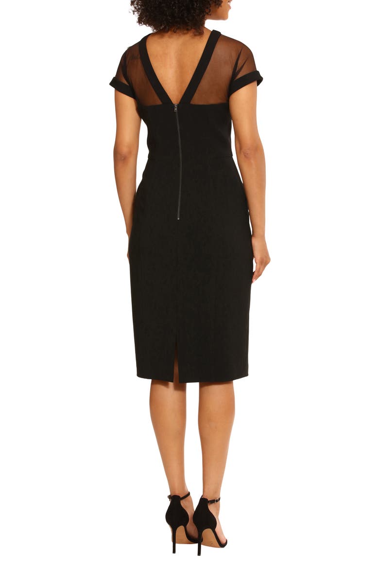 Illusion Short Sleeve Midi Sheath Dress, Alternate, color, BLACK
