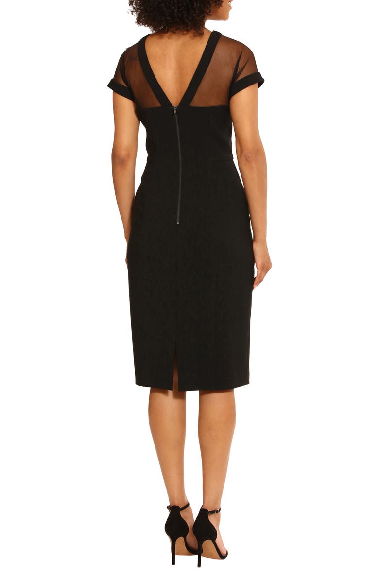 Maggy London Illusion Short Sleeve Midi Sheath Dress, Alternate, color, Black