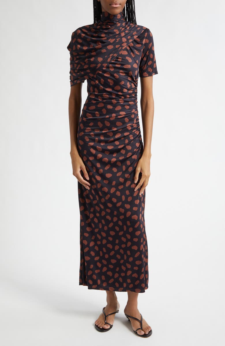 Johanna Ortiz Serene Print Ruched Jersey Safari Dress, Alternate, color, Black / Coffee