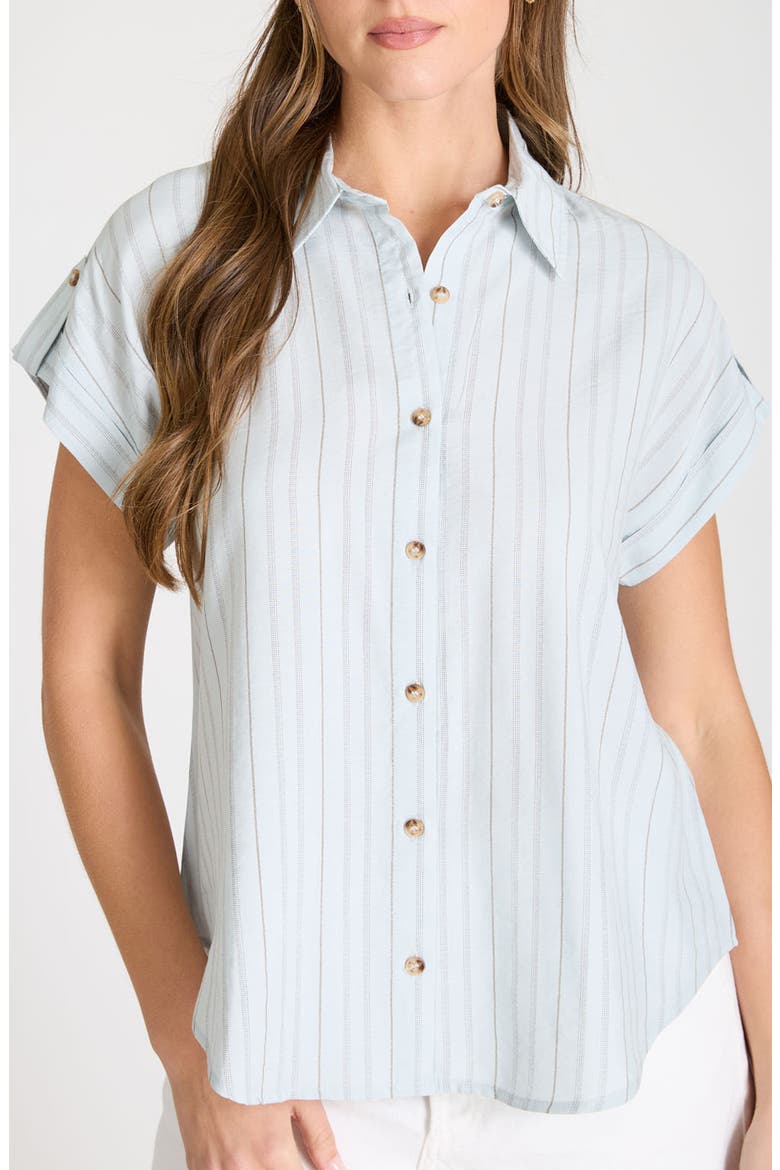 Stripe Short Sleeve Button-Up Shirt, Main, color, SEAFOAM
