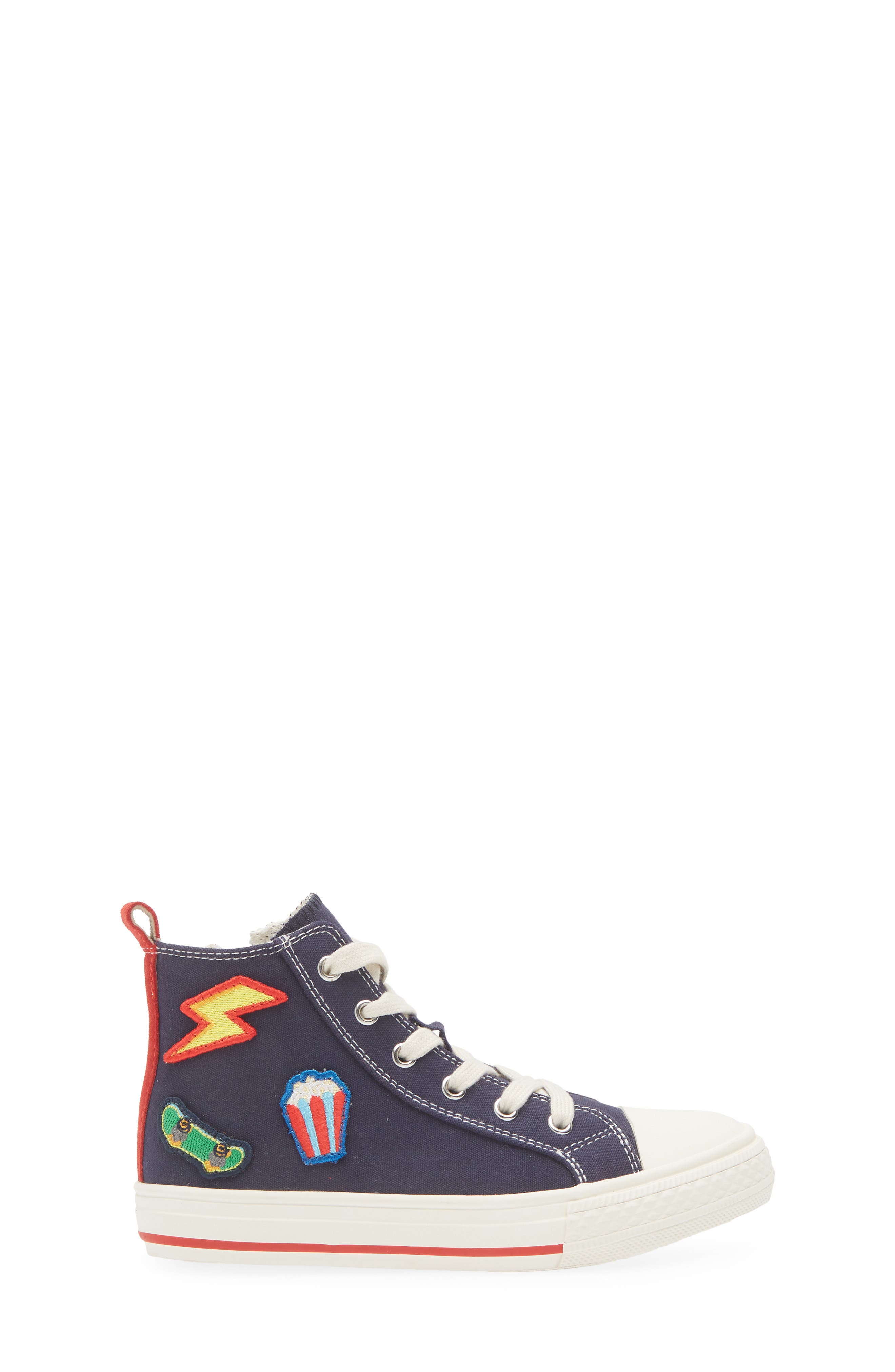 Mini Boden Kids' Canvas High Top Sneaker, Alternate, color, Navy Badges