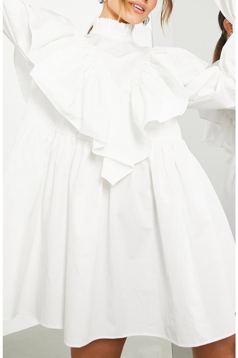 High Neck Ruffle Minidress, Alternate, color, WHITE