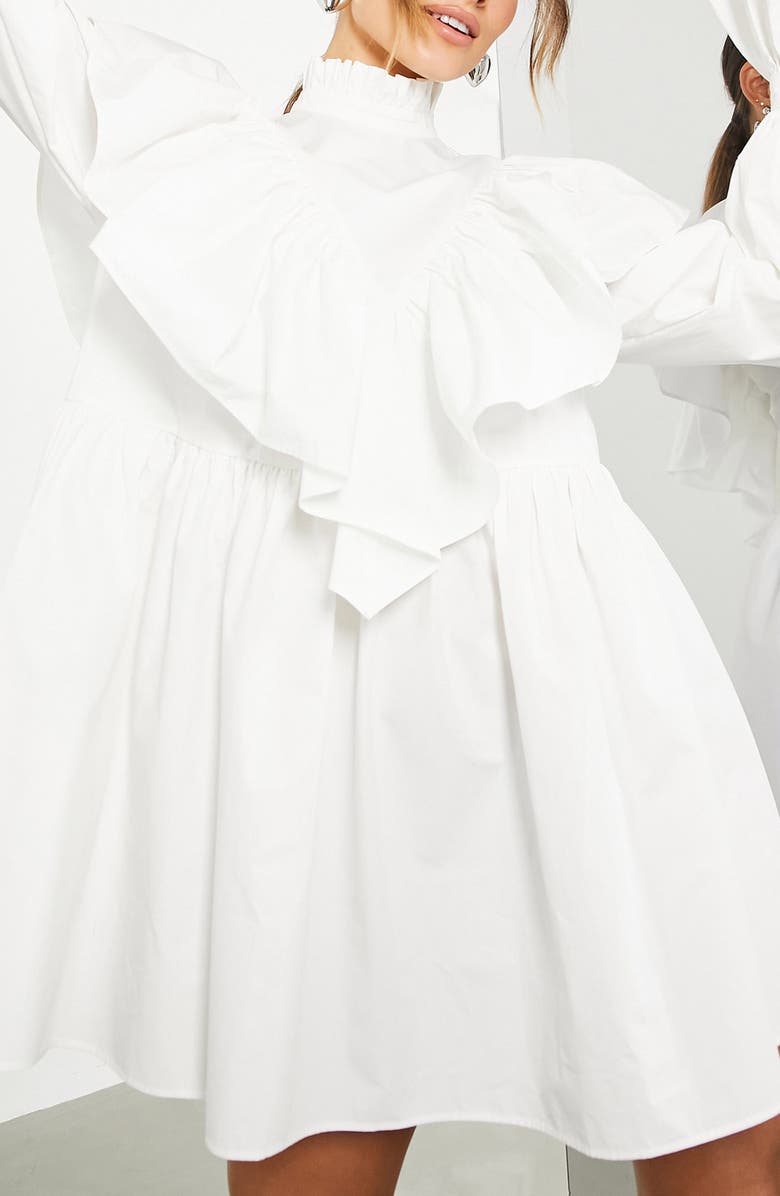 ASOS DESIGN High Neck Ruffle Minidress, Alternate, color, 