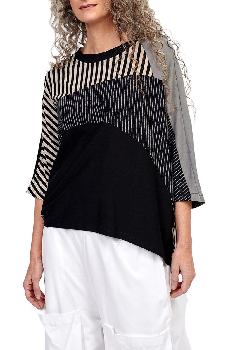 Alembika Jersey stripes patchwork crew neck tee, Main, color, 