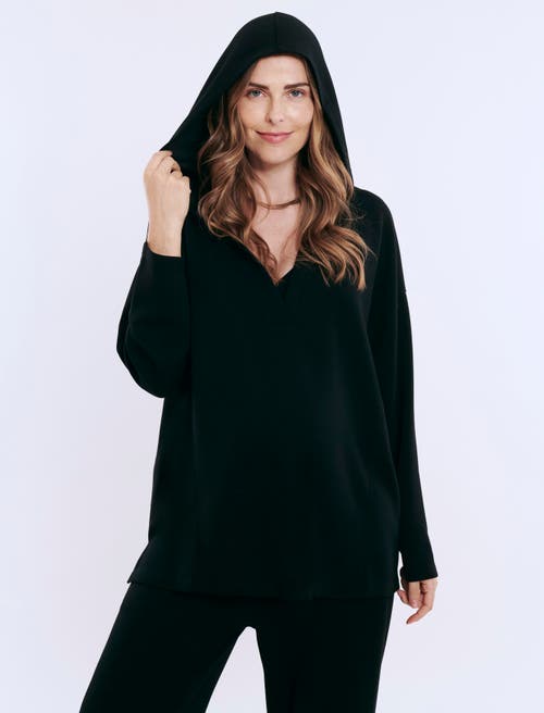 Motherhood Maternity V-neck Pullover Scuba Hoodie In Black