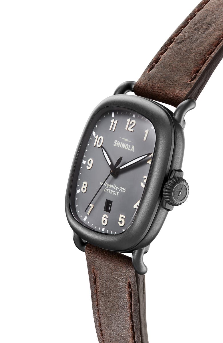 Shinola The Guardian Leather Strap Watch, 41.5mm x 43mm, Alternate, color, 