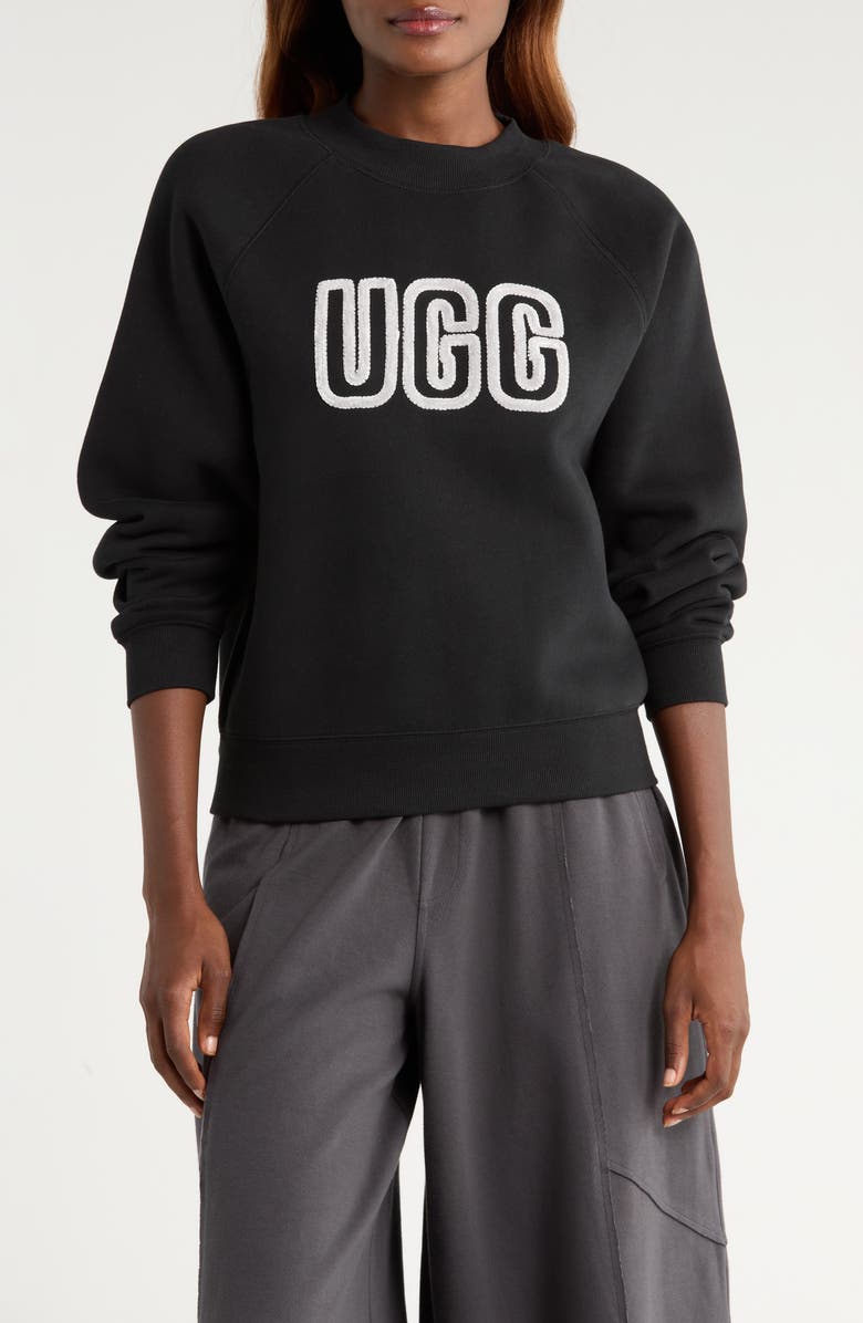UGG<sup>®</sup> Logo Crewneck Sweatshirt, Main, color, Black