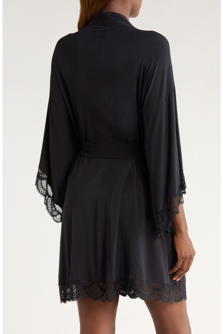 Mariana Lace Trim Jersey Robe, Alternate, color, BLACK