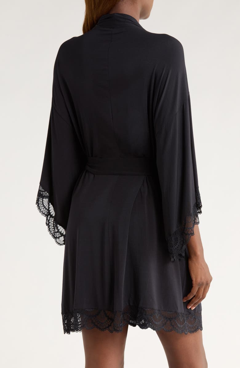 Eberjey Mariana Lace Trim Jersey Robe, Alternate, color, Black