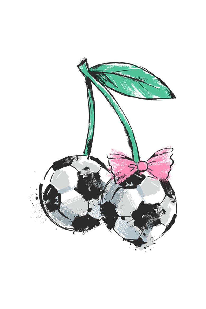 Girl's Lost Gods Soccer Cherries Watercolor Sketch  Graphic T-Shirt, Alternate, color, White