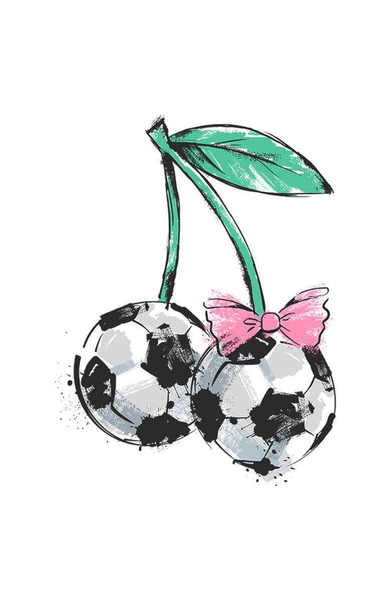 Lost Gods Girl's Lost Gods Soccer Cherries Watercolor Sketch  Graphic T-Shirt, Alternate, color, White