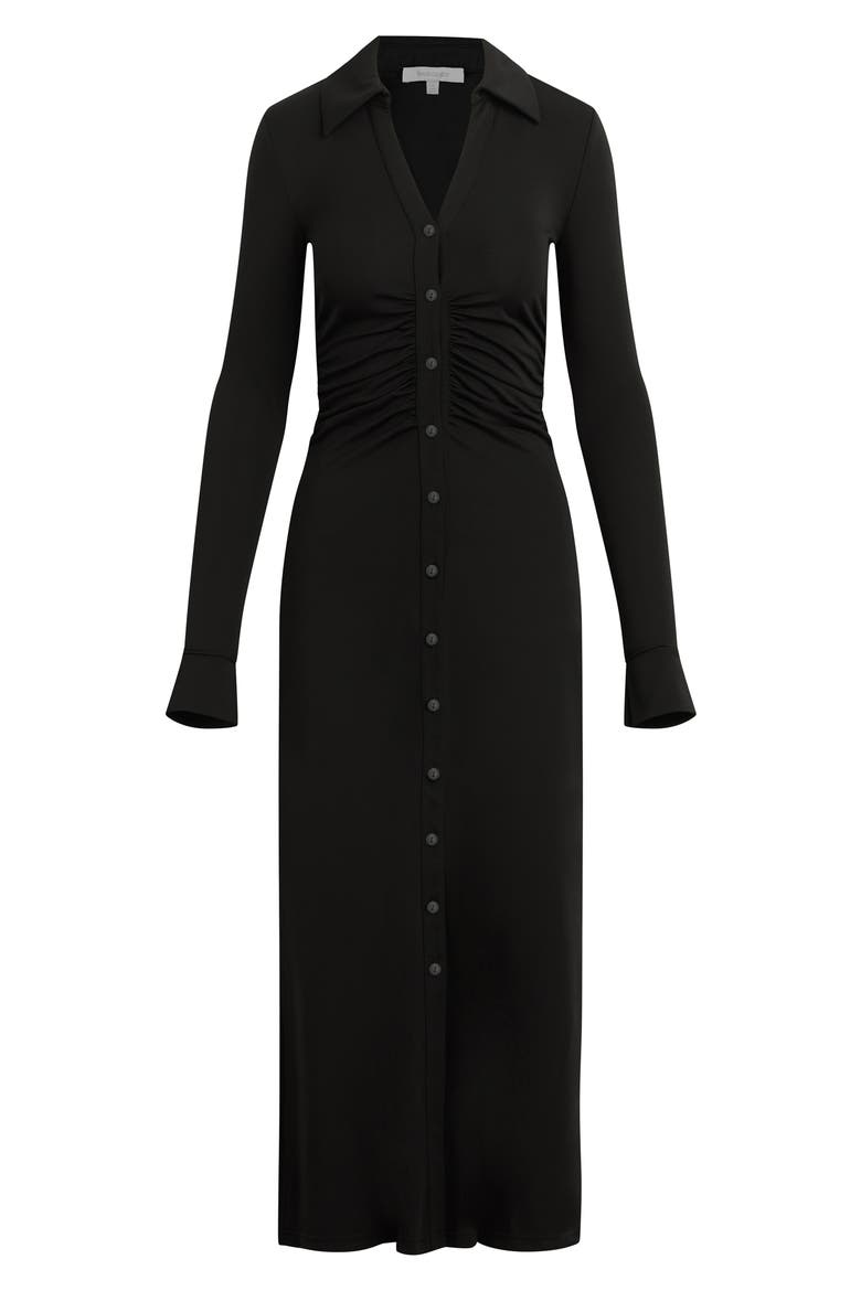 The Naomi Ruched Long Sleeve Maxi Dress, Main, color, BLACK