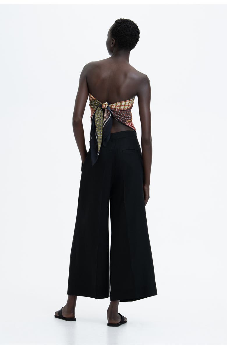 H&M Ankle-length Linen-blend Trousers, Alternate, color, Black
