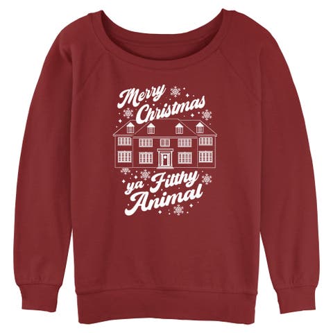 Junior's House Merry Christmas Ya Filthy Animal Raglan Sweatshirt