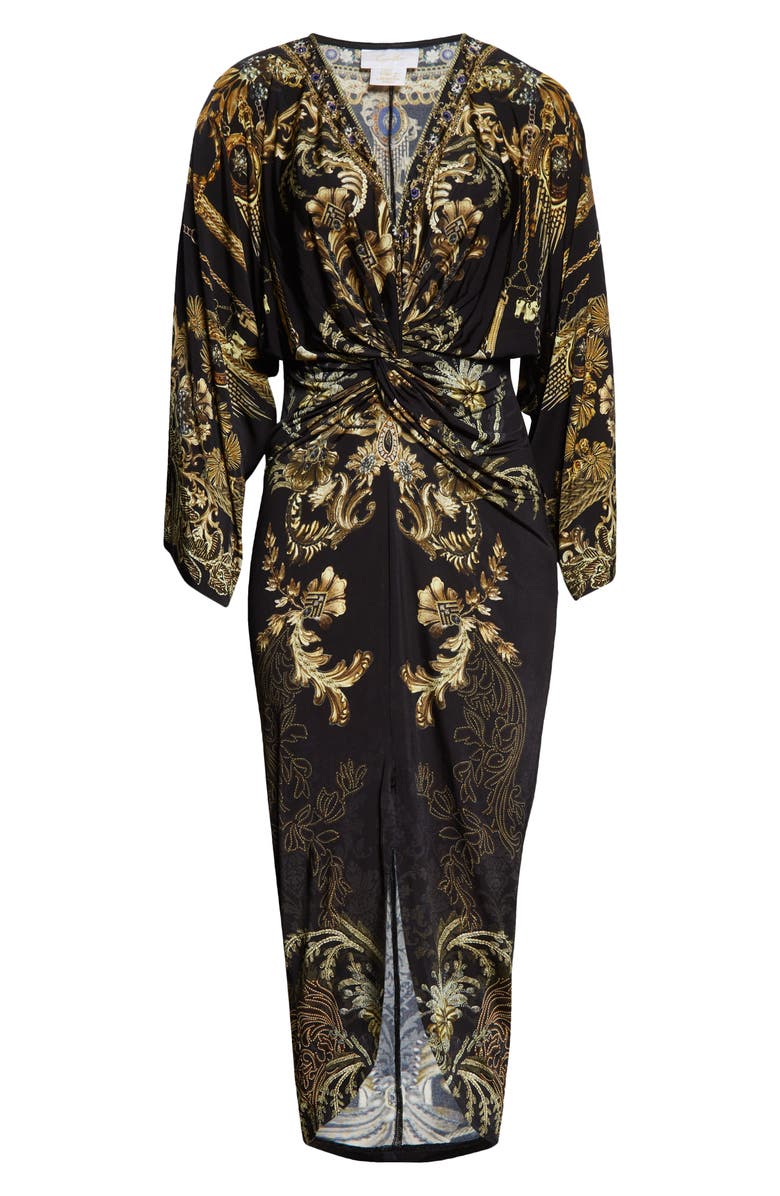 Camilla The Night is Noir Twist Front Long Sleeve Dress, Alternate, color, 