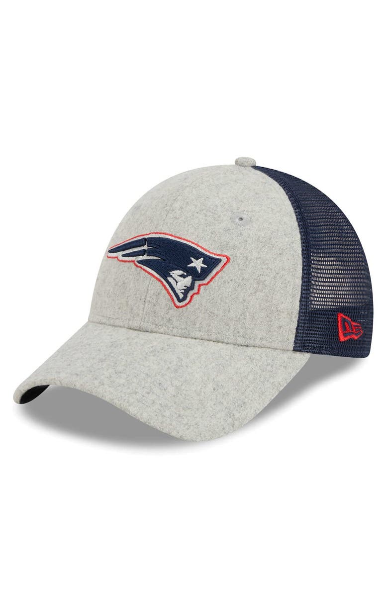 New Era Men's New Era Heather Gray/Navy New England Patriots Pop Trucker 9FORTY Adjustable Hat, Main, color, 