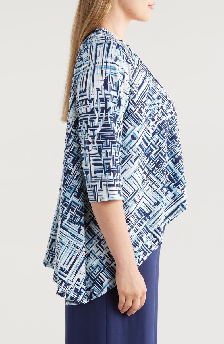 24seven Comfort Apparel Abstract Print Open Front Cardigan, Alternate, color, 