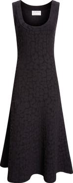 ST. JOHN Cotton Blend Velveteen Leopard Jacquard Midi Dress
