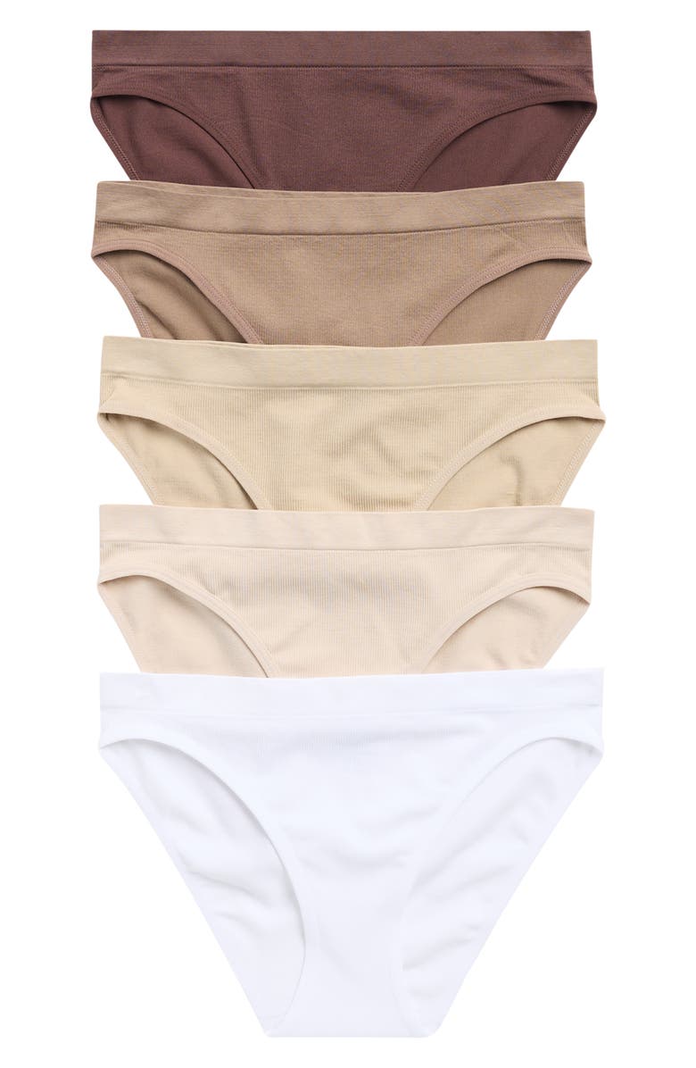 YOGALICIOUS 5-Pack Seamless Cheeky Briefs, Main, color, Neutral Multi