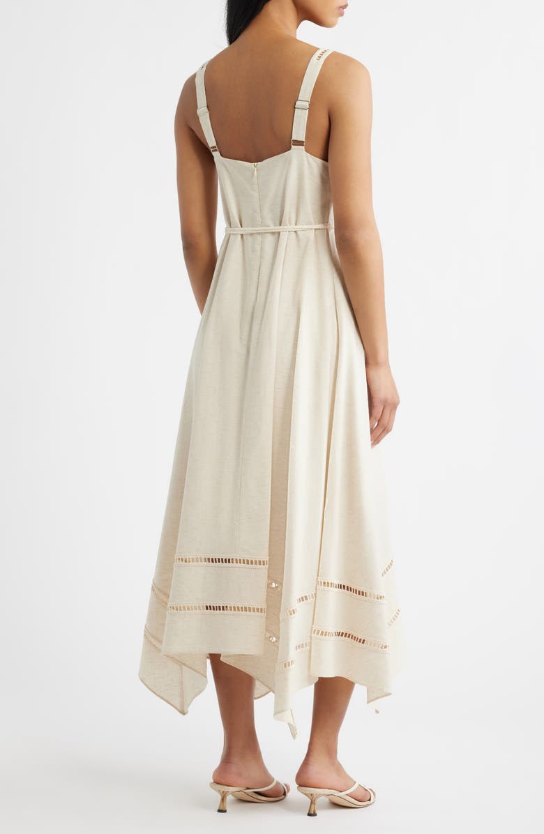 MOON RIVER Ladder Stitch Detail Handkerchief Hem Cotton & Linen Dress, Alternate, color, Oatmeal