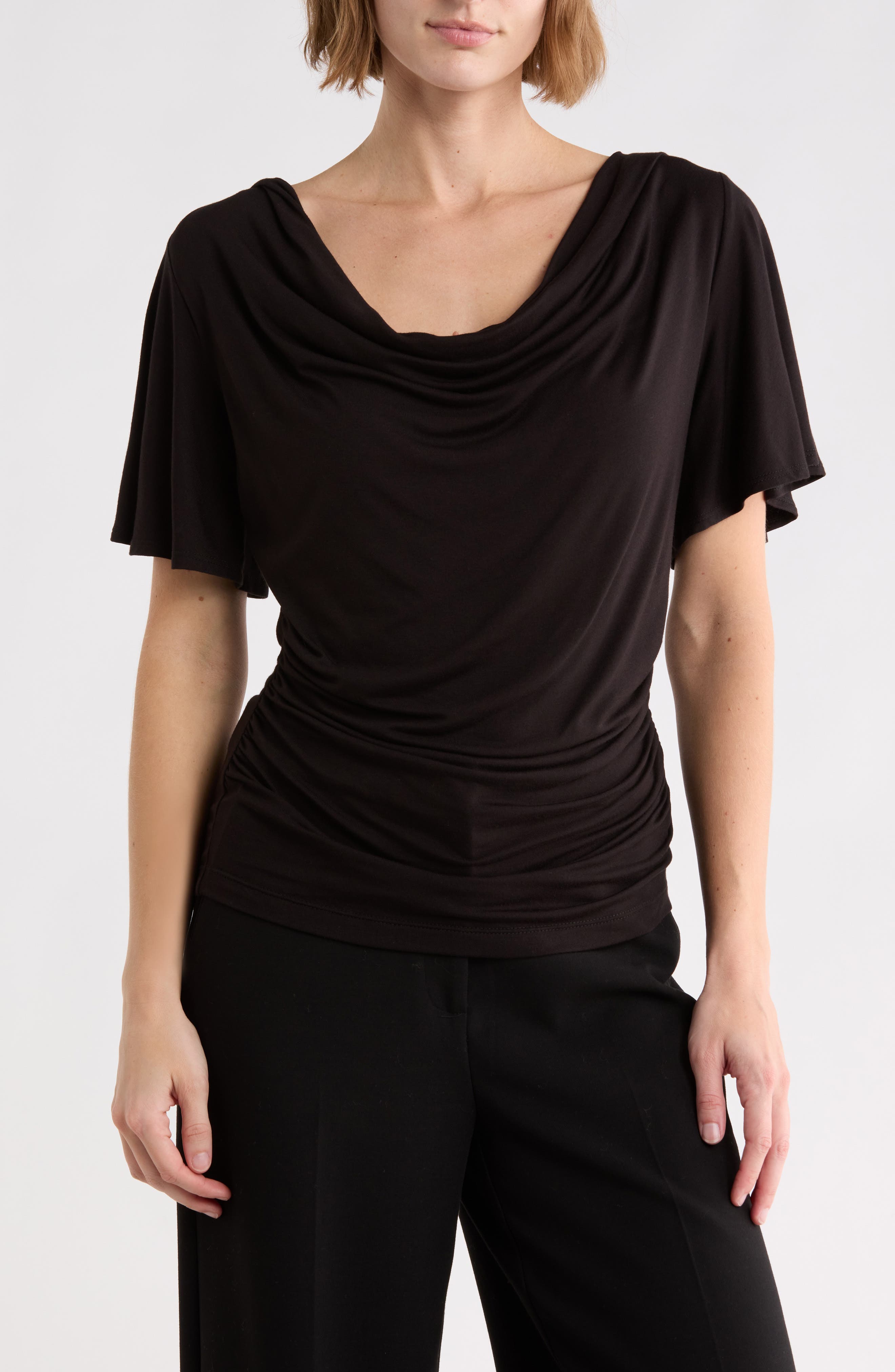 Flutter Sleeve Cowl Neck Top