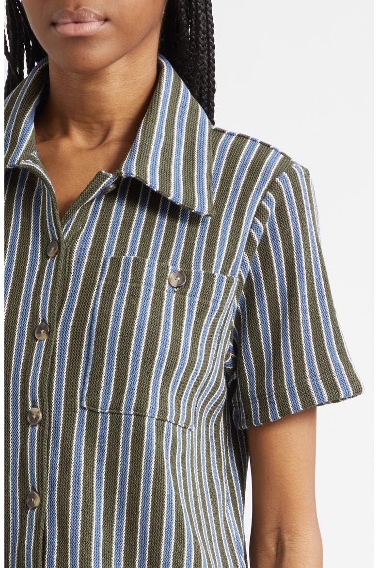Kyan Stripe Cotton Blend Knit Button-Up Shirt, Alternate, color, ARMY BLUE MULTI