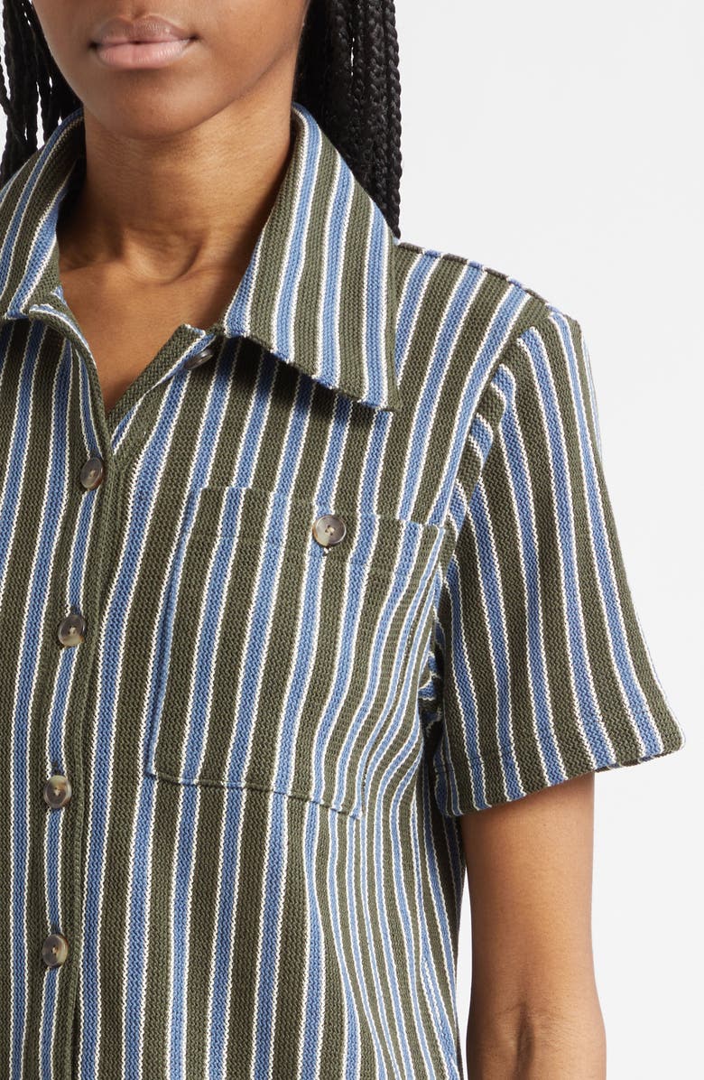 Veronica Beard Kyan Stripe Cotton Blend Knit Button-Up Shirt, Alternate, color, Army Blue Multi